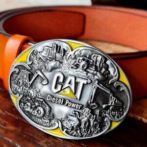 CAT (Caterpillar) Diesel Power Metal Yellow Enamel Belt Buckle NEW